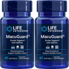 Life Extension MacuGuard Ocular Support with Saffron bottle and 60 softgels (Pack of 2) – front view