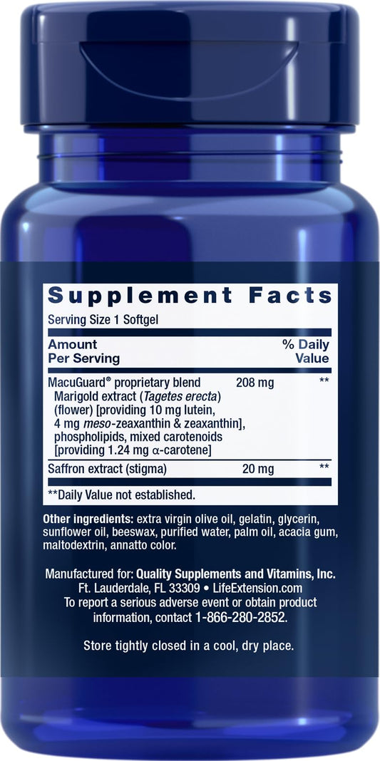 MacuGuard Ocular Support with Saffron packaging and softgels – close-up