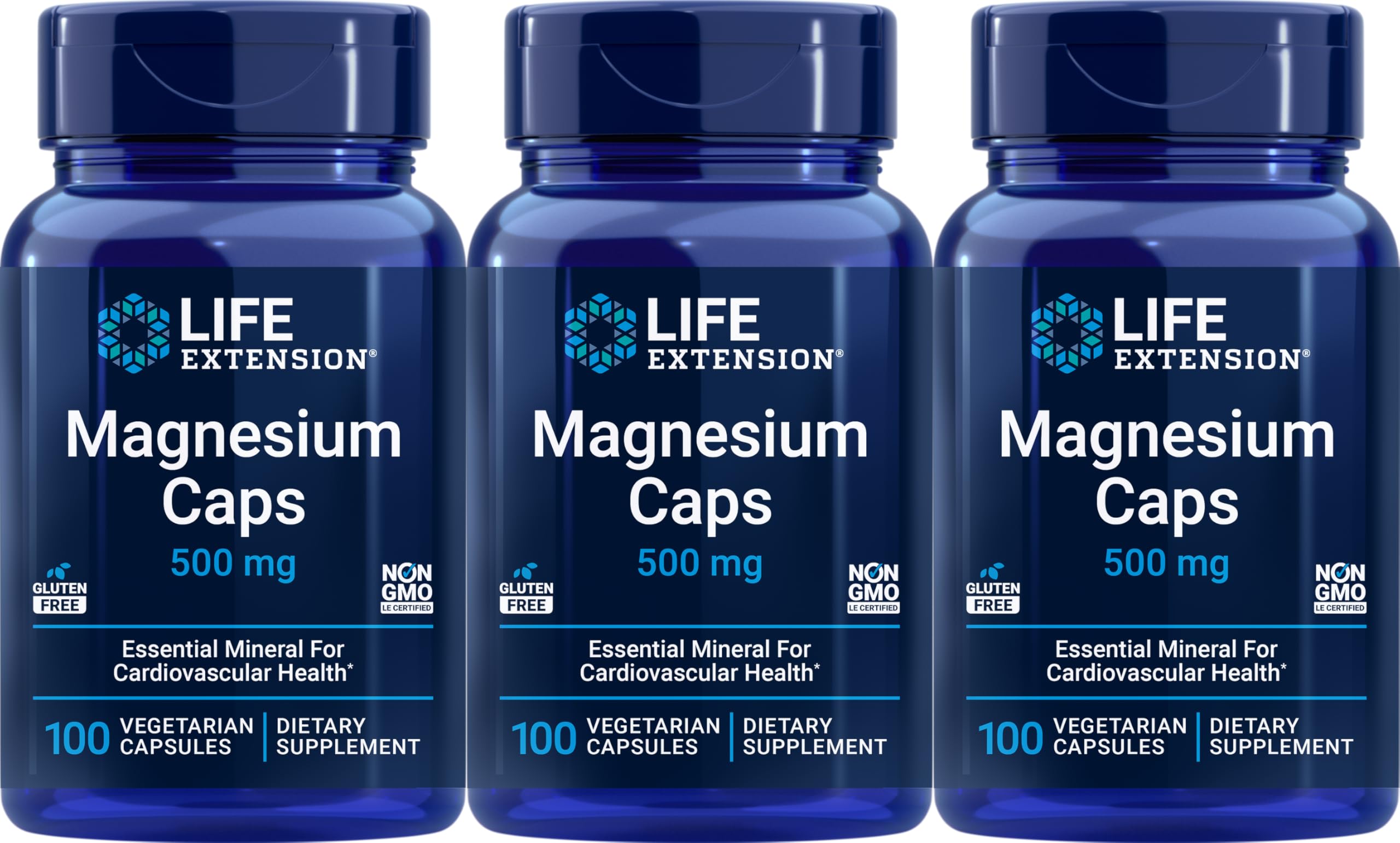 Life Extension Magnesium 500 mg bottle – pack of 3, 100 vegetarian capsules total