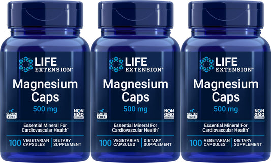Life Extension Magnesium 500 mg bottle – pack of 3, 100 vegetarian capsules total
