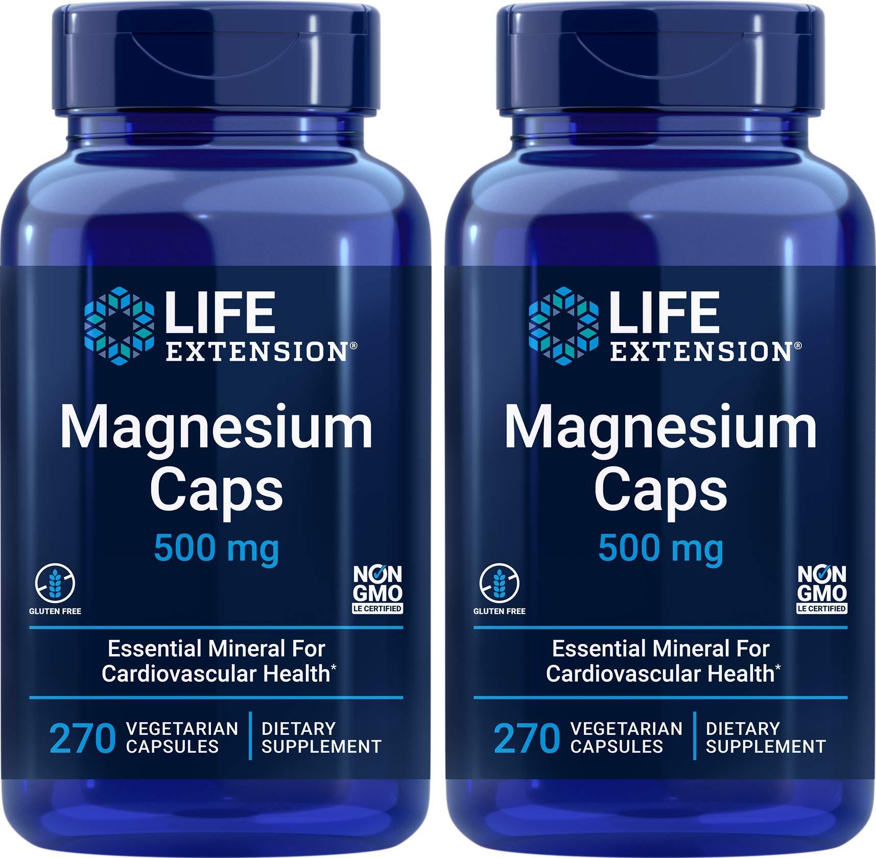 Hero image: LifeExtension Magnesium Caps 500mg, 270-count pack (2 bottles).