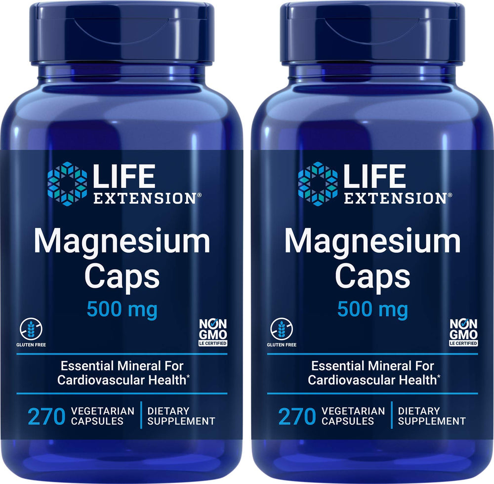 Hero image: LifeExtension Magnesium Caps 500mg, 270-count pack (2 bottles).