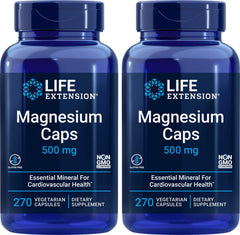 Hero image: LifeExtension Magnesium Caps 500mg, 270-count pack (2 bottles).