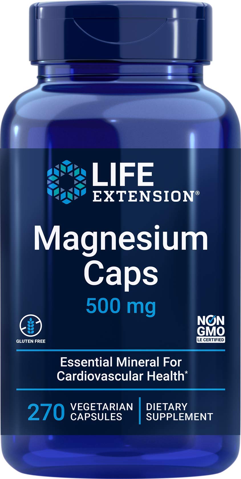 Bottle of Life Extension Magnesium Caps 500 mg, 270 vegetarian capsules