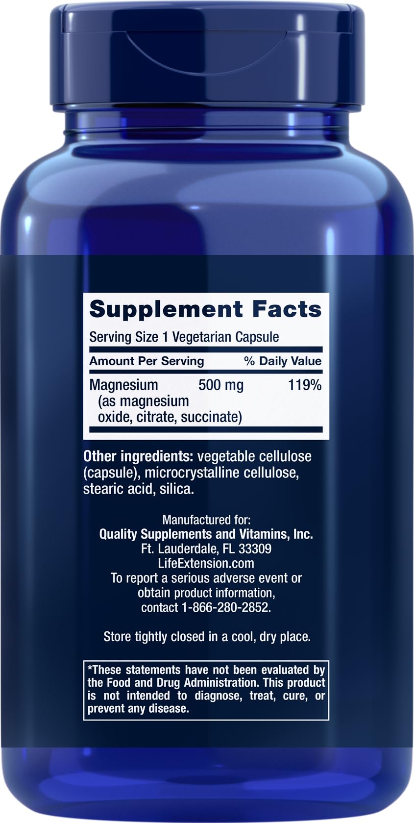 Side view of Life Extension Magnesium Caps bottle