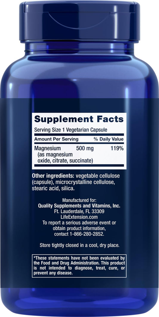 Side view of Life Extension Magnesium Caps bottle