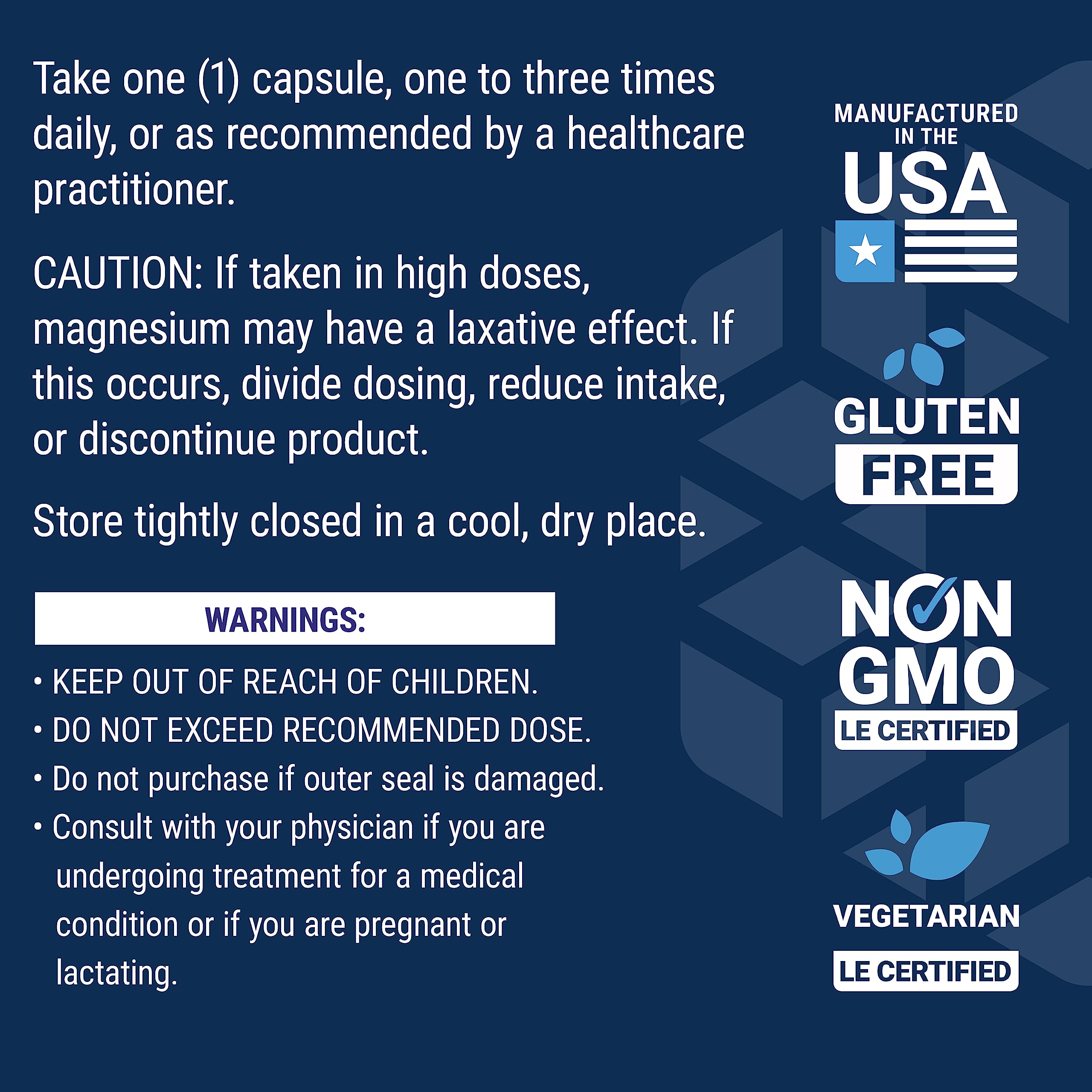 Ingredients emphasizing non-GMO, gluten-free, USA manufactured