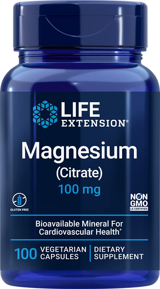 Life Extension Magnesium Citrate 100 mg bottle – front view, 2-pack