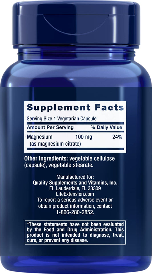 Life Extension Magnesium Citrate 100 mg bottle – back label view, 2-pack