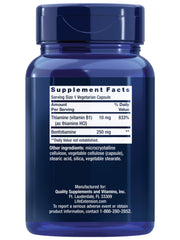 Close-up of benfotiamine capsules inside the bottle
