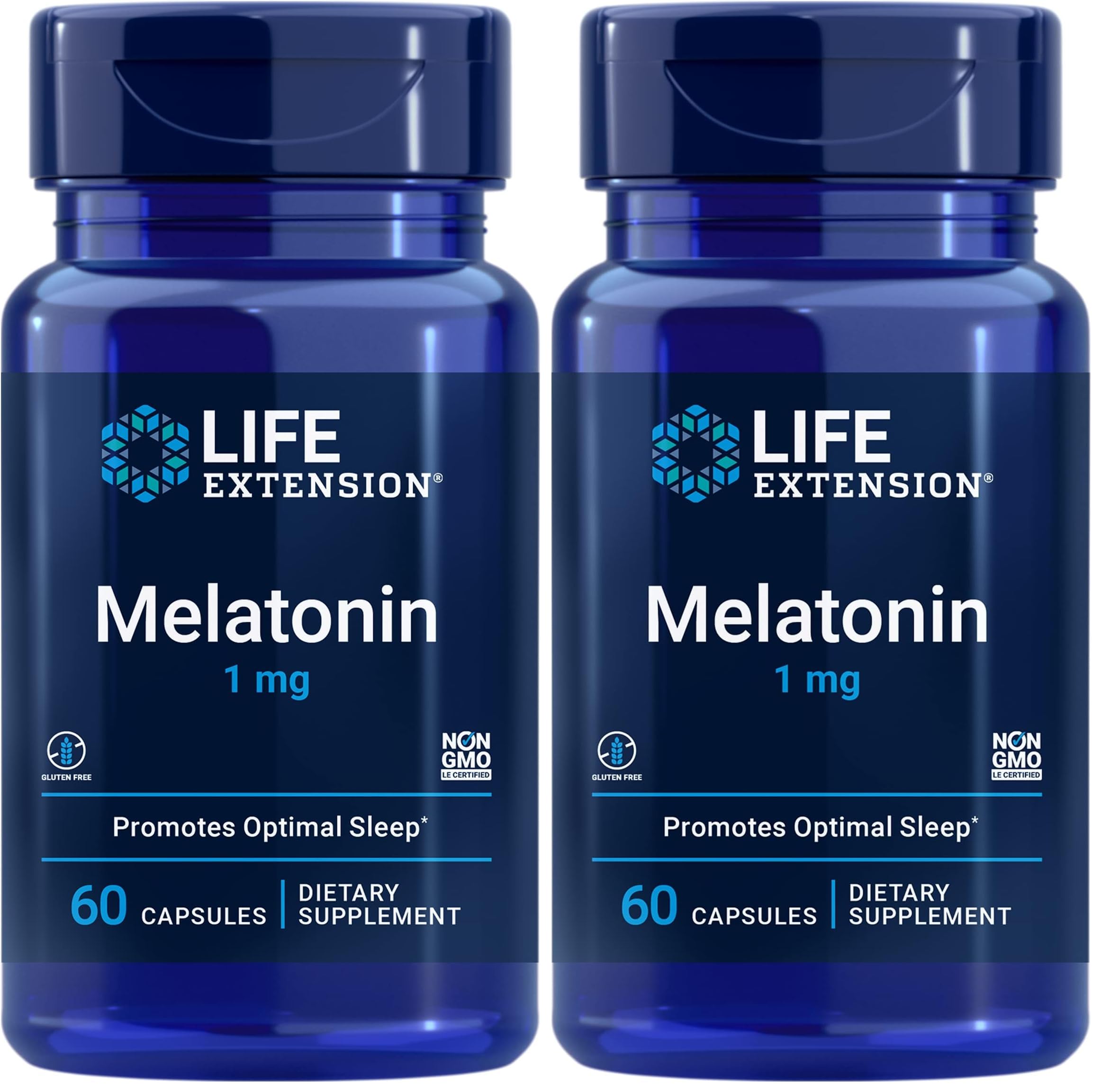 Front view of Life Extension Melatonin 1 mg two-pack