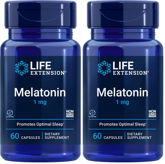 Front view of Life Extension Melatonin 1 mg two-pack