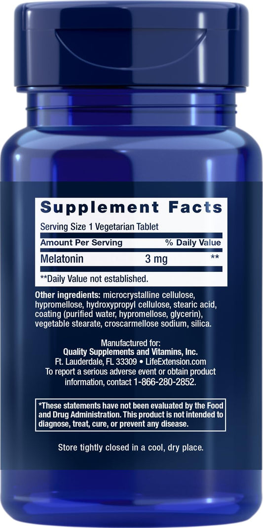 Close-up of Life Extension Melatonin 6 Hour Timed Release bottle label