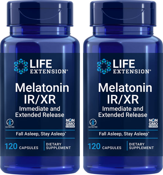 Front view of Life Extension Melatonin IR/XR 120-capsule pack (pack of 2)