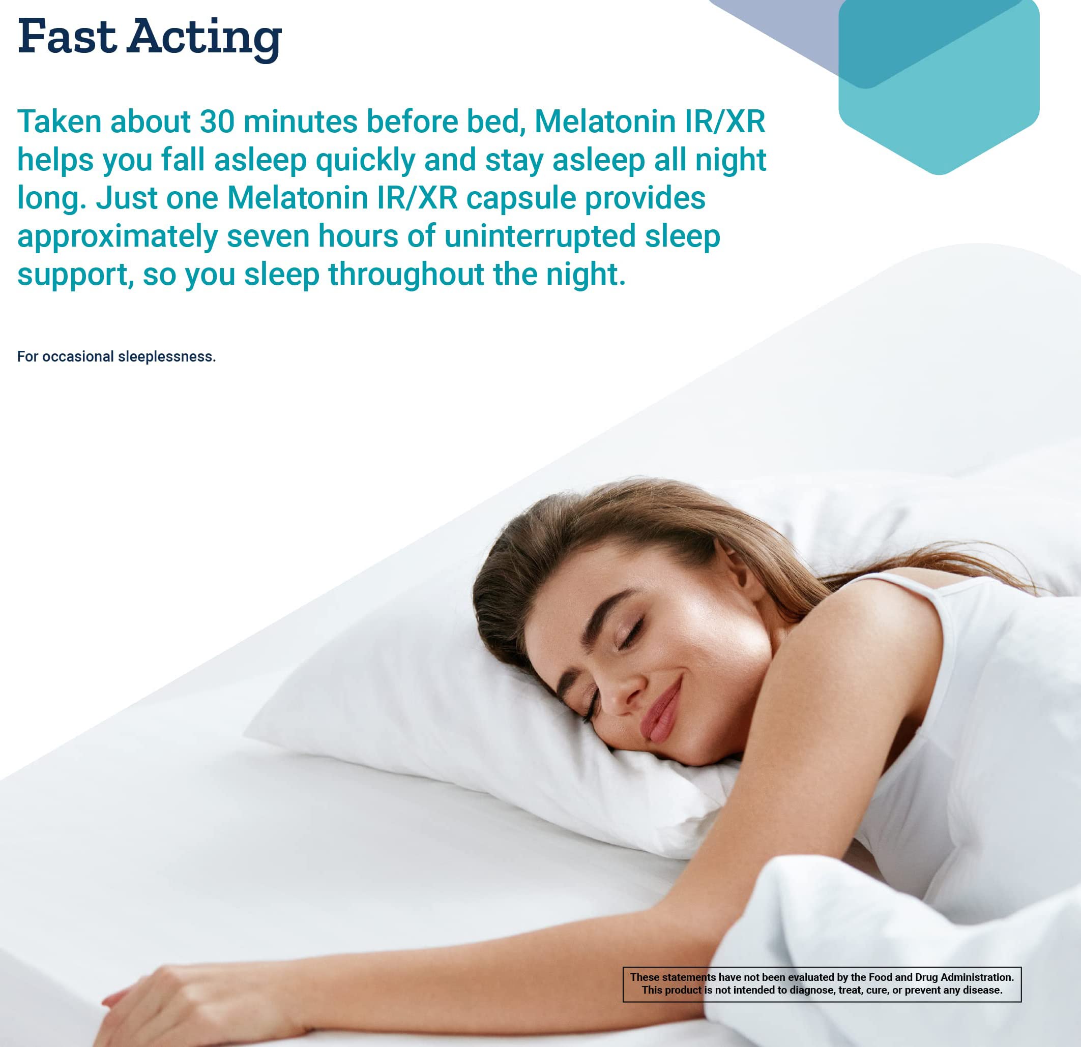 Graphic illustrating seven hours of sleep support from Melatonin IR/XR