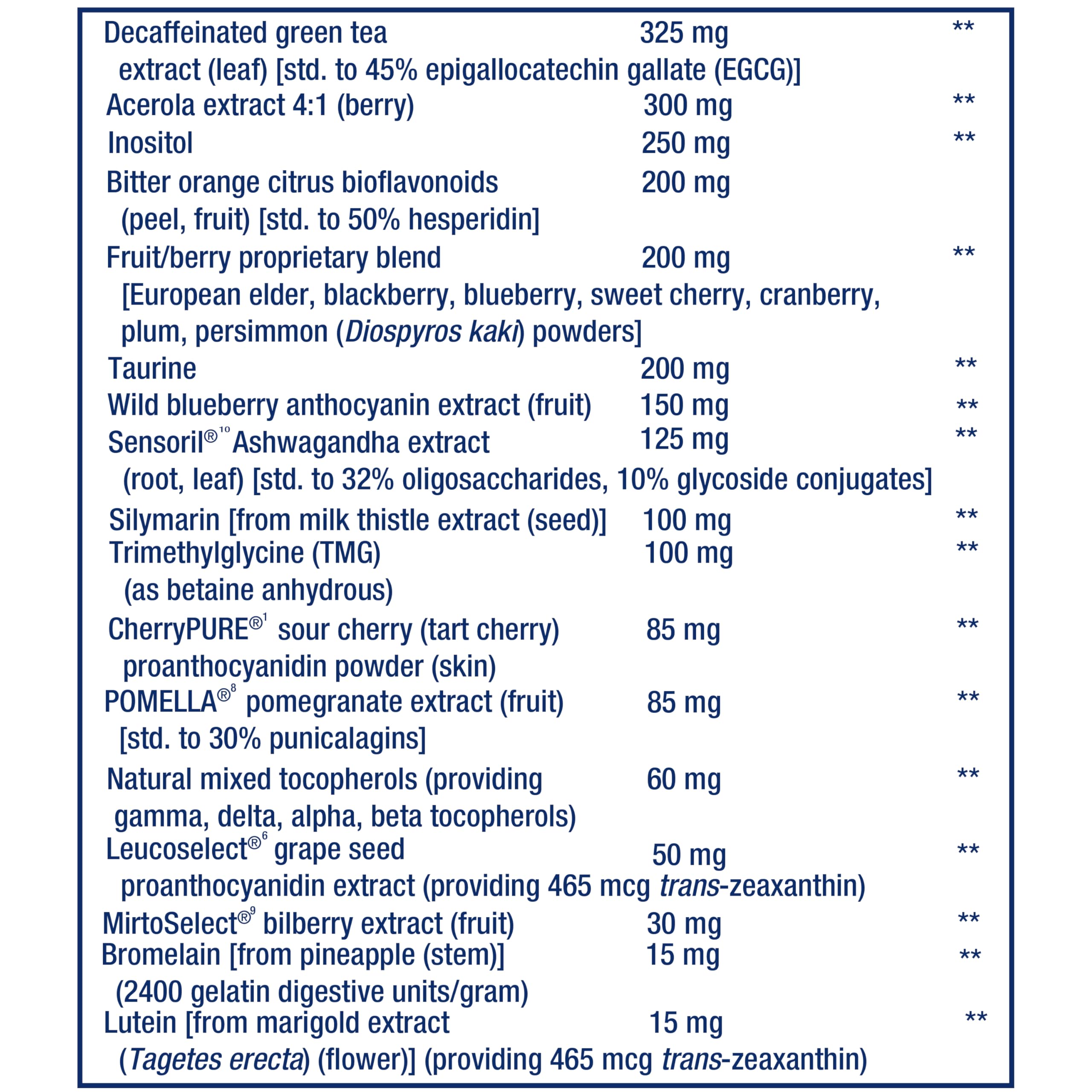 N-acetyl-L-cysteine, lutein and lycopene in Life Extension Mix