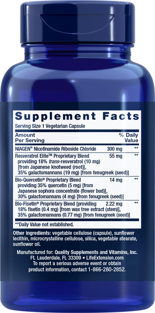Capsule close-up of Life Extension NAD+ Cell Regenerator and Resveratrol Elite supplement