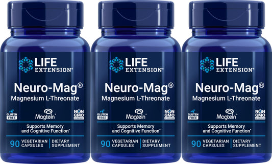 Life Extension Neuro-mag Magnesium L-threonate bottle with capsules, 90-count (pack of 3)