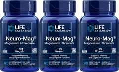 Life Extension Neuro-mag Magnesium L-threonate bottle with capsules, 90-count (pack of 3)