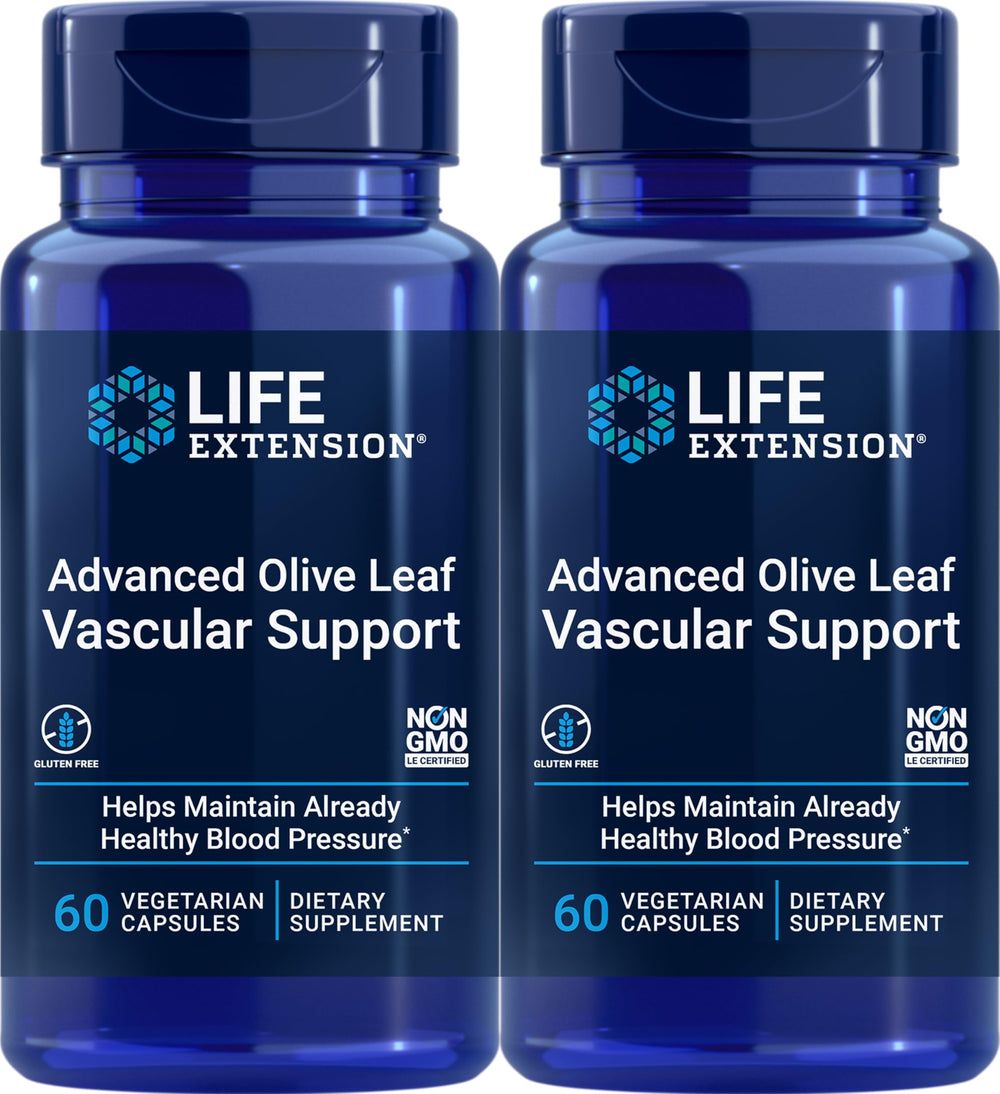 Life Extension Olive Leaf Vascular Support bottle, 60 vegetarian capsules, Pack of 2