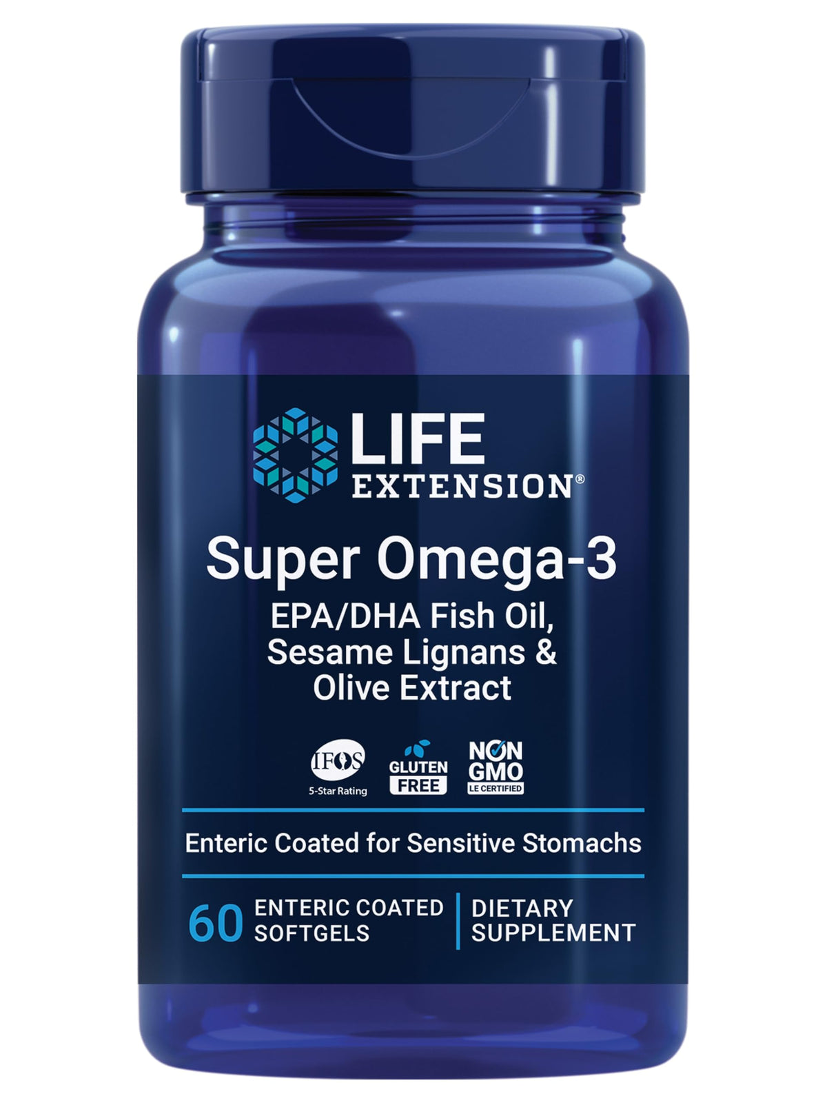 Life Extension Omega-3 EPA/DHA bottle with 60 softgels