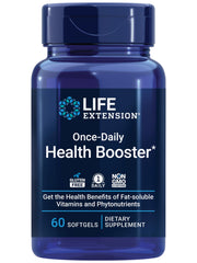 Life Extension Once-Daily Health Booster bottle showing vitamin K complex for bone and heart support.