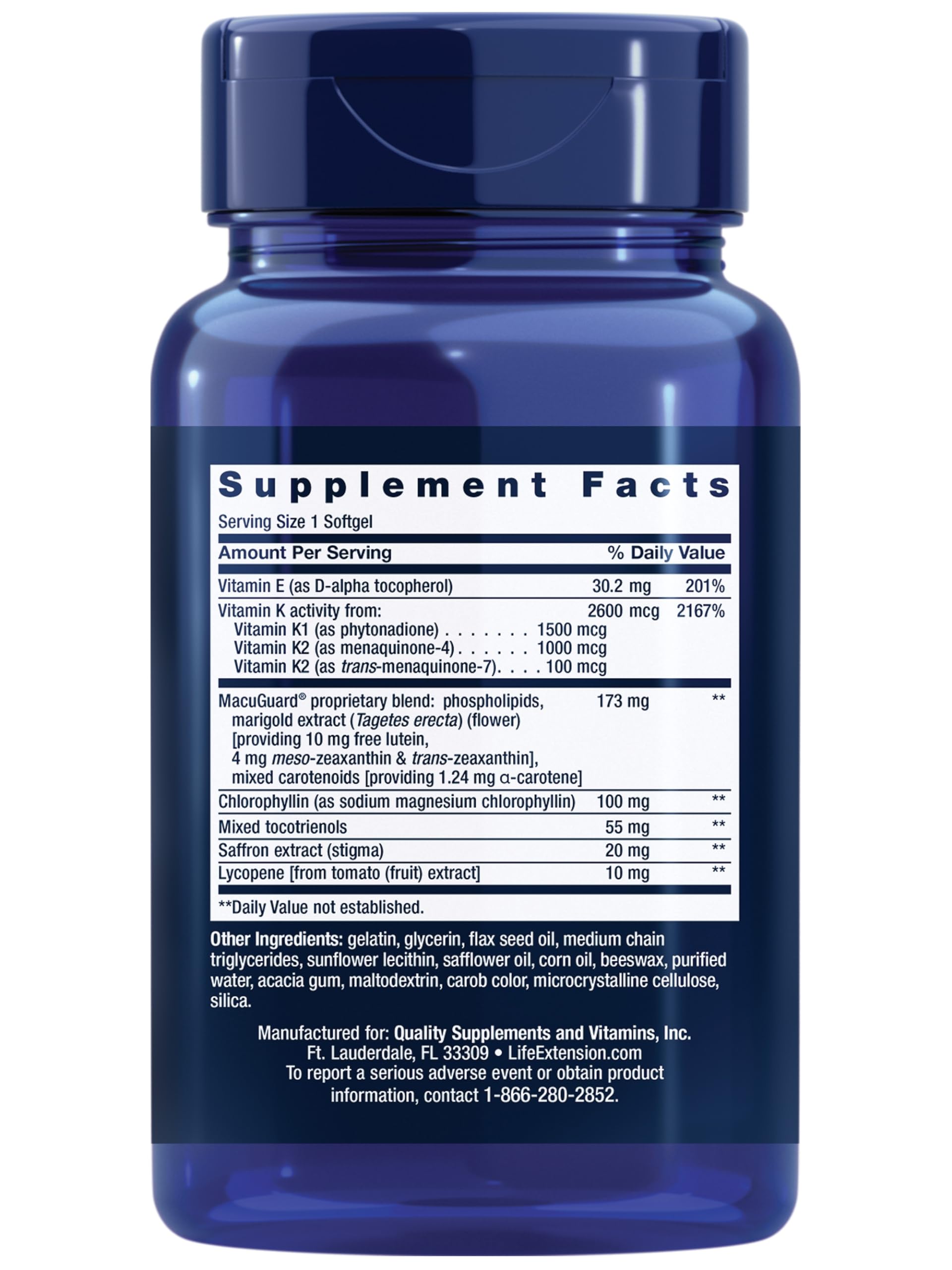 Close-up of K1, K2 and vitamin E ingredients