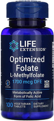 Two Life Extension Optimized Folate L-Methylfolate 1000 mcg Vegetarian Tablets bottles - 2 pack