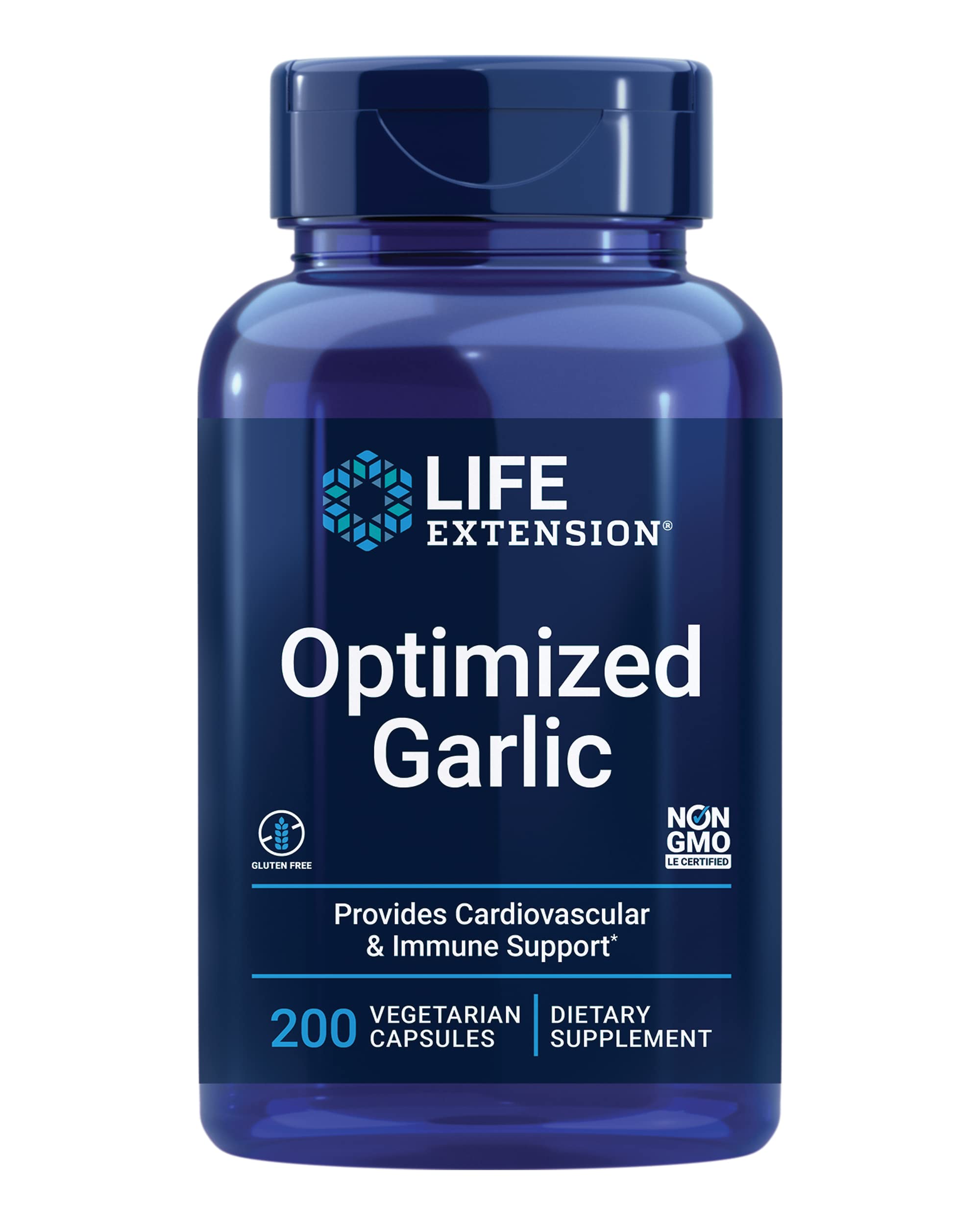 Front view of Life Extension Optimized Garlic bottle