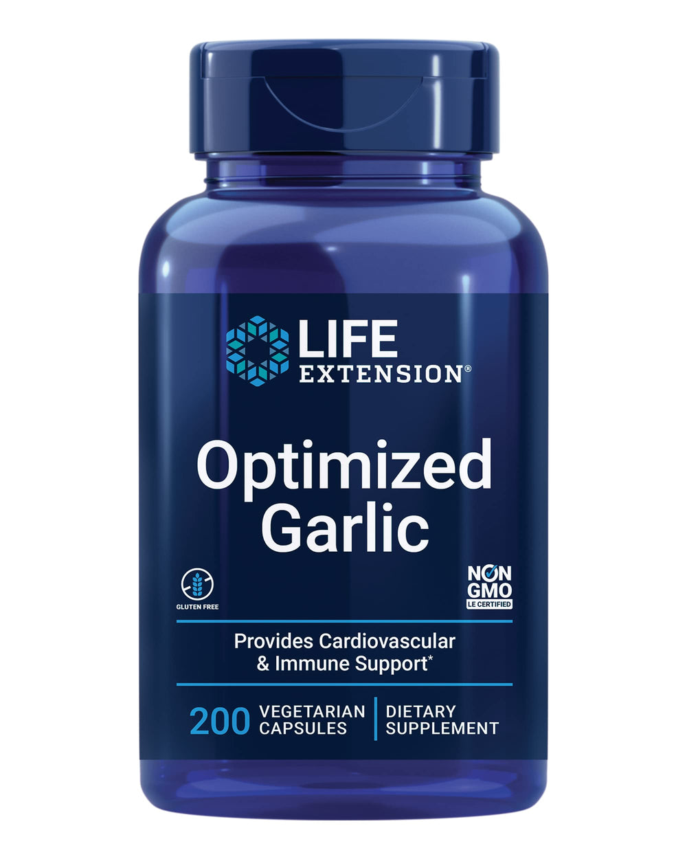 Front view of Life Extension Optimized Garlic bottle