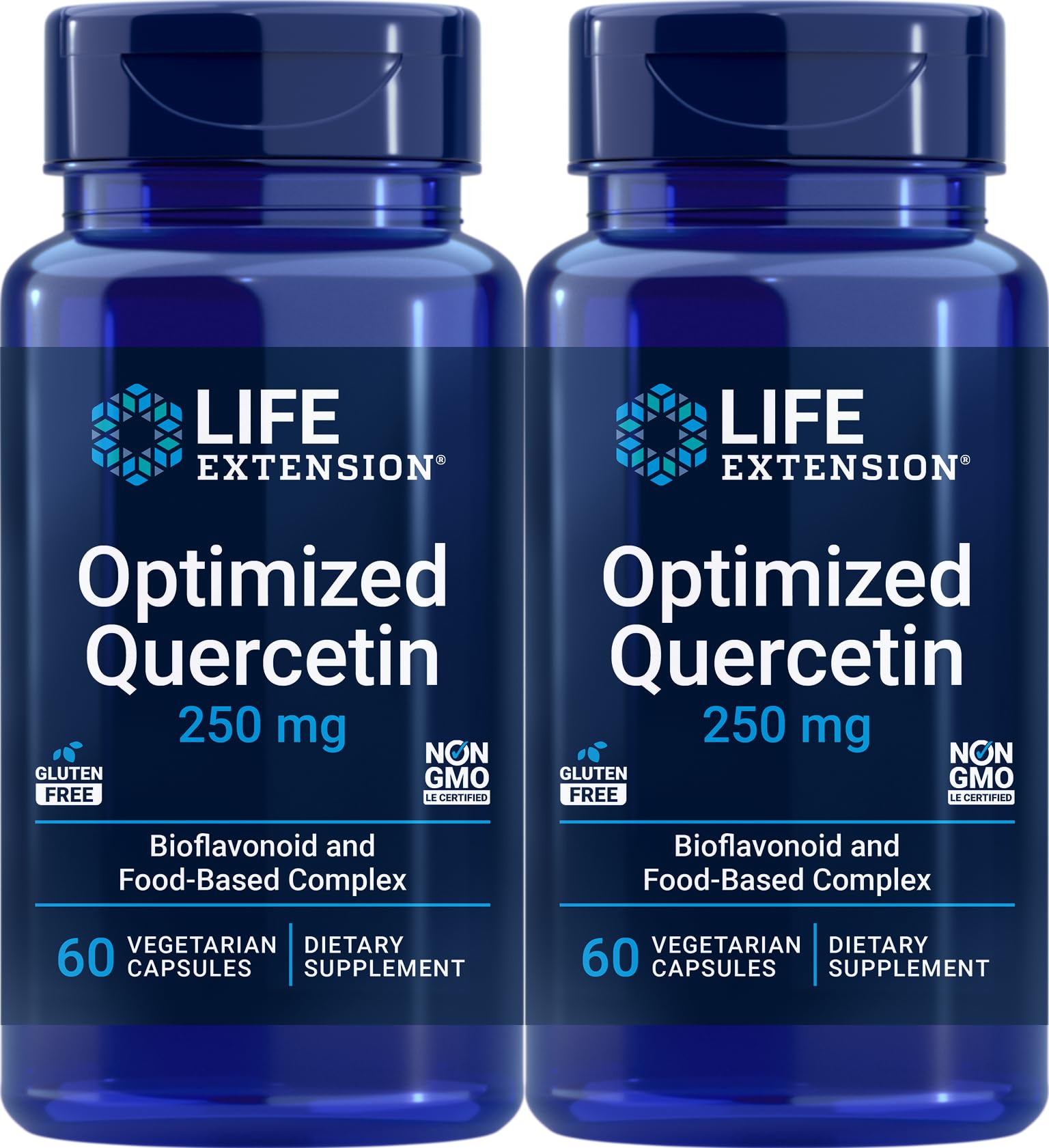 Life Extension Optimized Quercetin 60 Vegetarian Capsules Pack of 2 – bottle front view