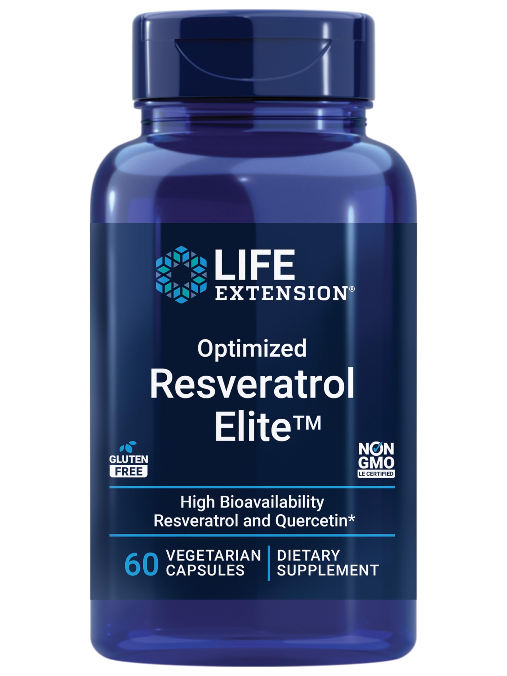 Life Extension Optimized Resveratrol Elite bottle with 60 vegetarian capsules