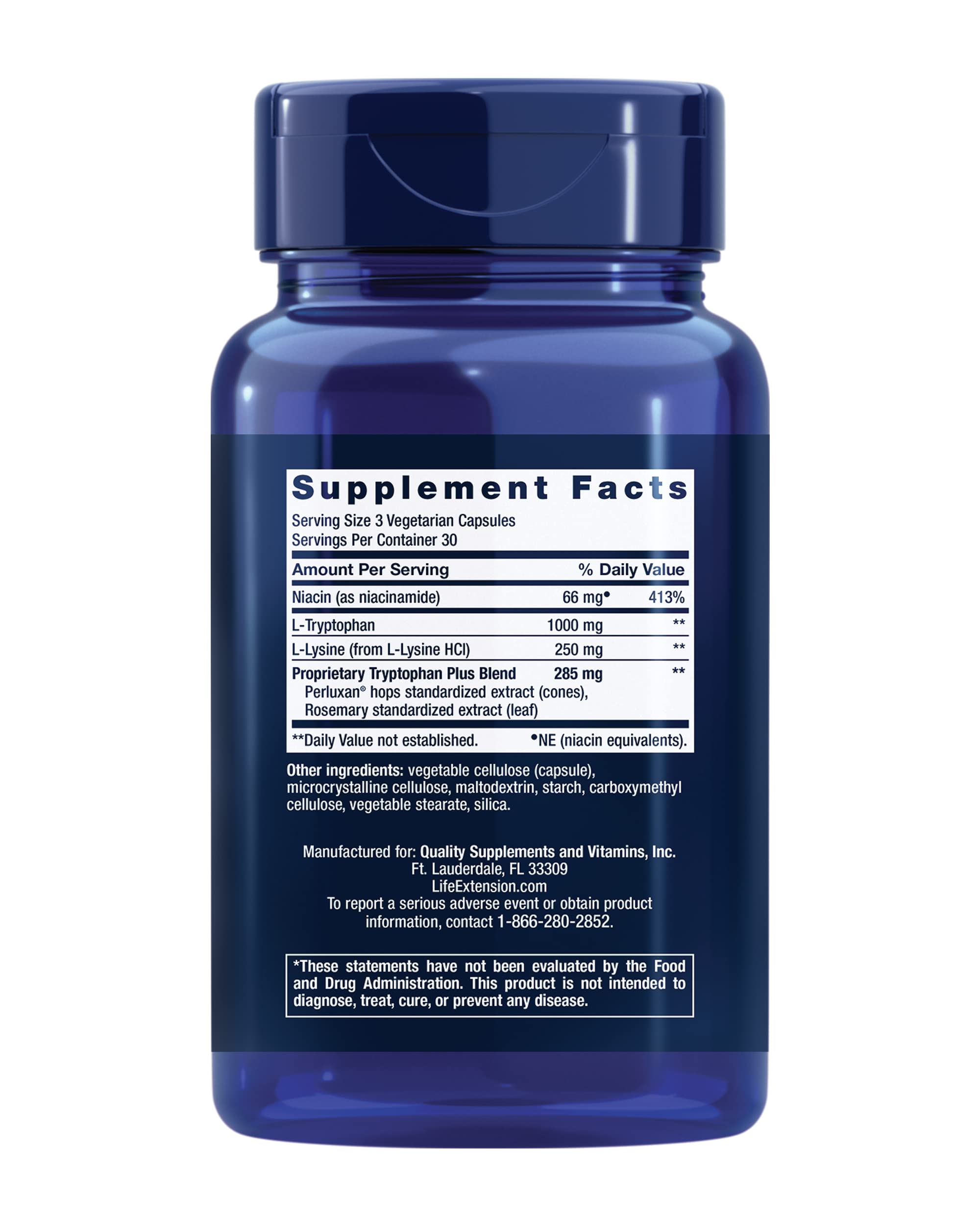 Bottle of Life Extension Optimized Tryptophan Plus 1000mg 90 capsules
