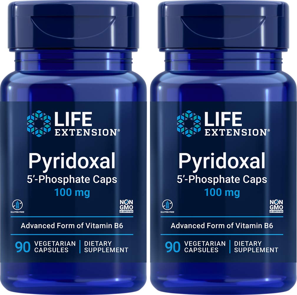 Front view of Life Extension Pyridoxal-5'-Phosphate P5P 100 mg bottle