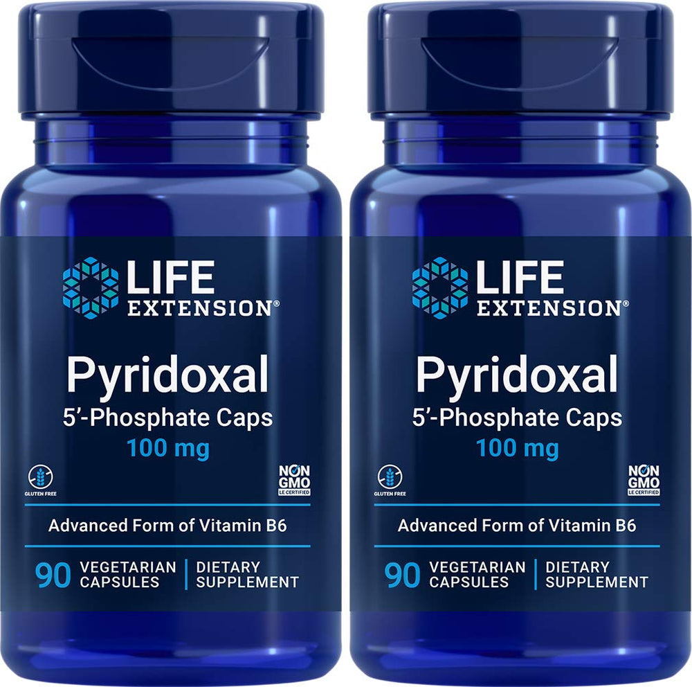 Front view of Life Extension Pyridoxal-5'-Phosphate P5P 100 mg bottle