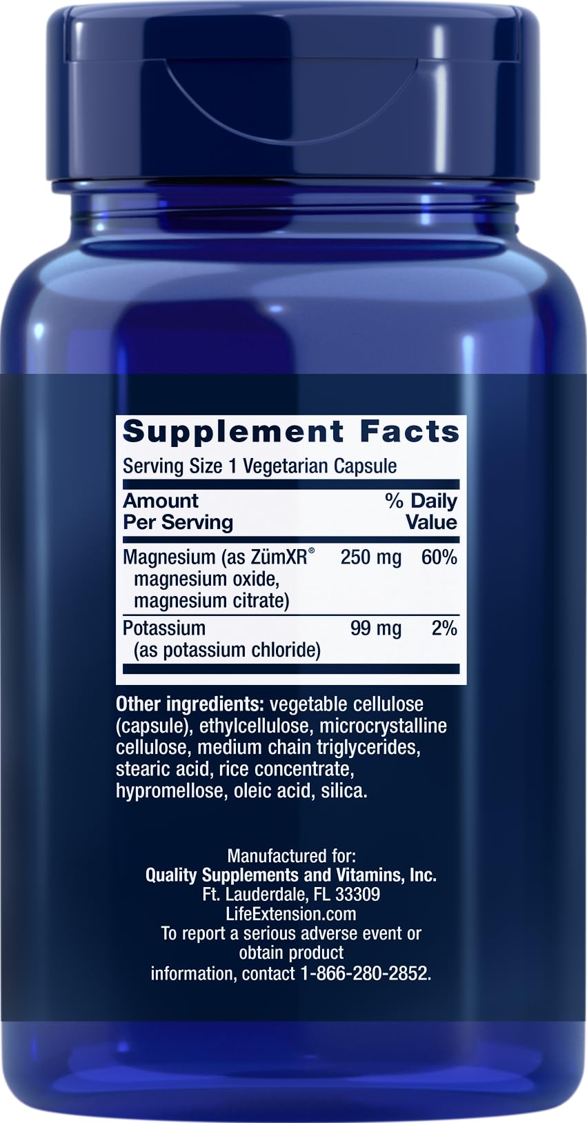 Potassium 99 mg and Magnesium 250 mg supplement label