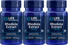 Life Extension Rhodiola Extract bottle with 60 vegetarian capsules (Pack of 3)