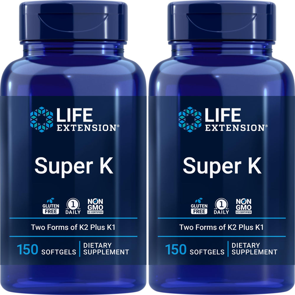 Life Extension Super K bottle two-pack viewed for daily vitamin support