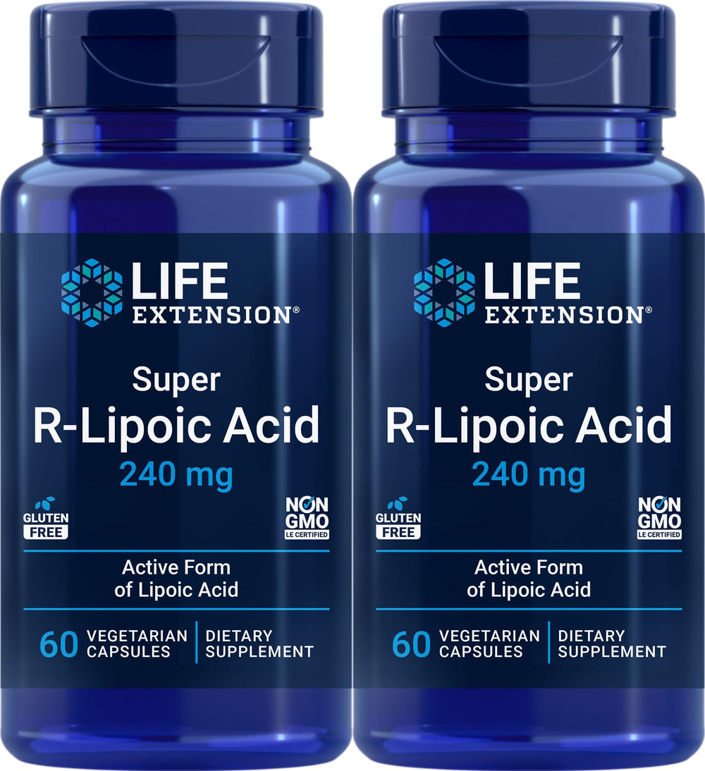 Two Life Extension Super R-Lipoic Acid 240 mg bottles with packaging