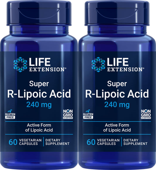 Front view of Life Extension Super R-Lipoic Acid 240 mg bottle