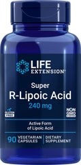 Life Extension Super R-Lipoic Acid 240 mg bottle label with 90 vegetarian capsules