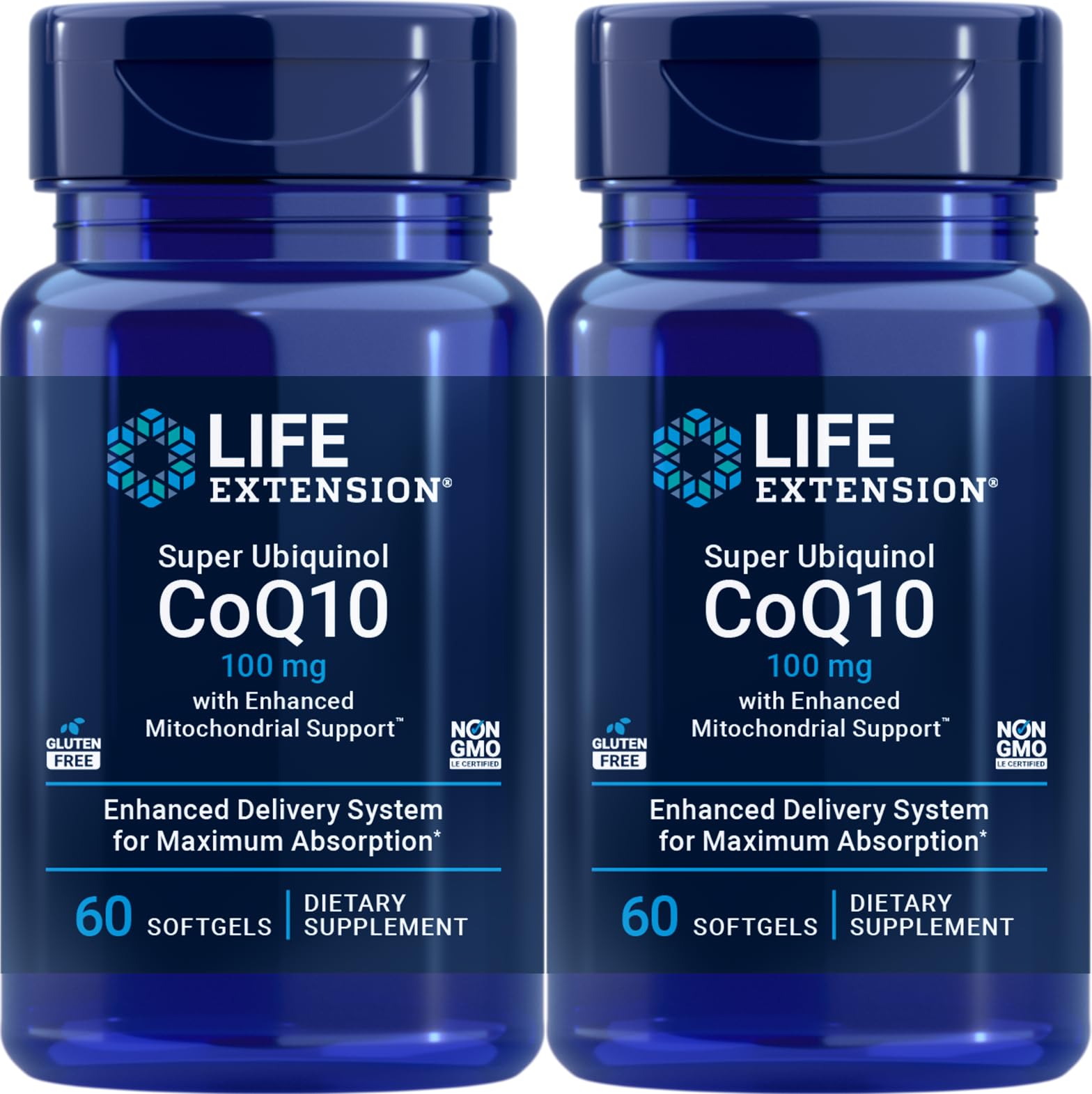 Life Extension Super Ubiquinol CoQ10 100 mg, 60 softgels, Pack of 2 – bottle 1