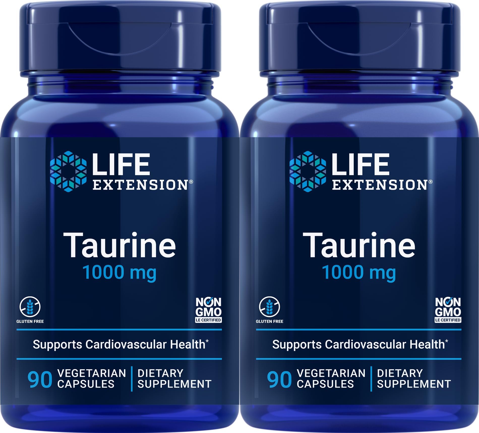 Life Extension Taurine 1,000 mg – 90 Vegetarian Capsules (Pack of 2) bottle