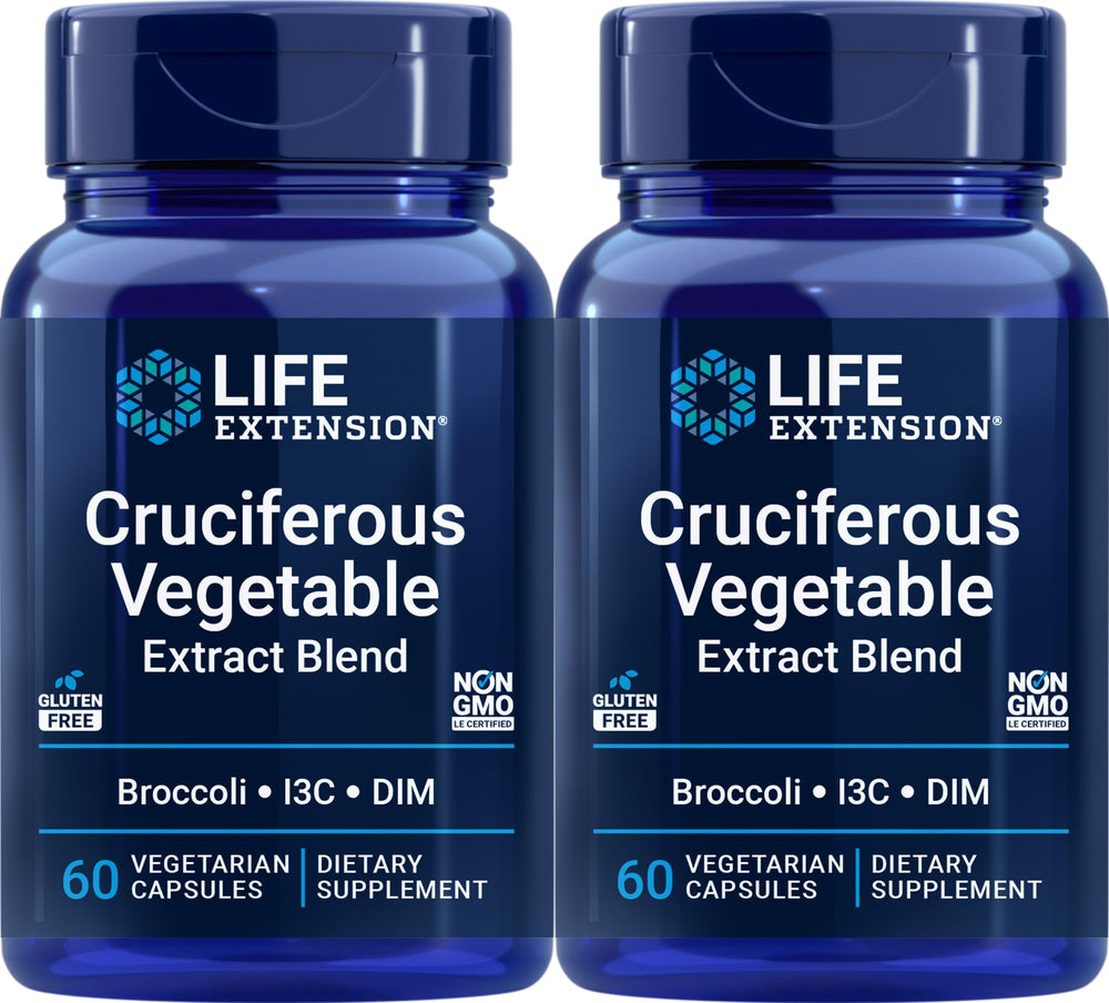 Life Extension Triple Action Cruciferous Vegetable Extract bottle with 60 vegetarian capsules, Pack of 2