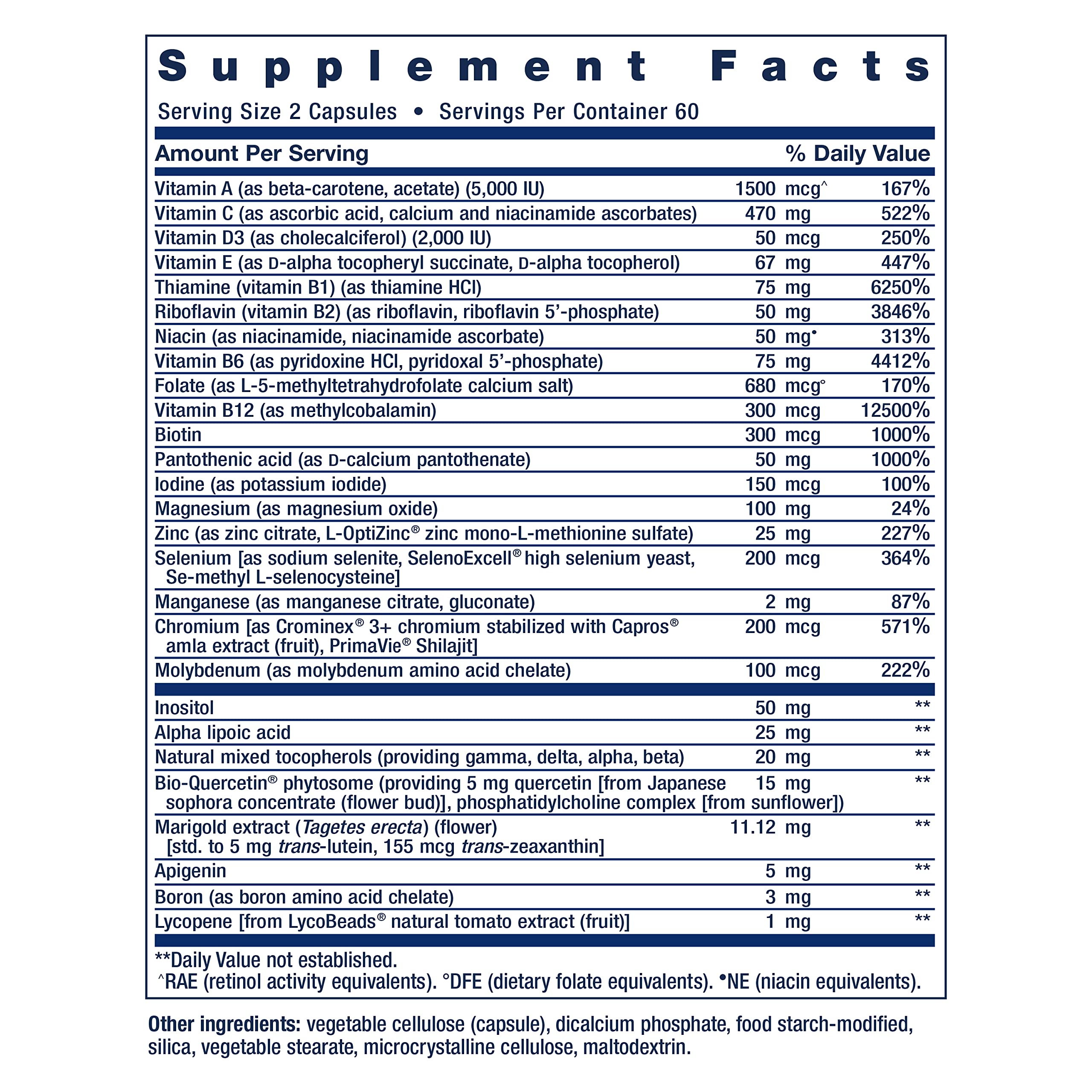 Close-up of the product label highlighting B vitamins on the Two-Per-Day Multivitamin.