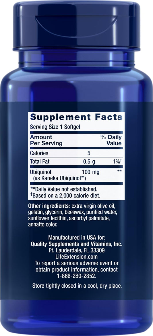Back label and packaging of Life Extension Super Ubiquinol CoQ10 100 mg 60 softgels Pack of 2