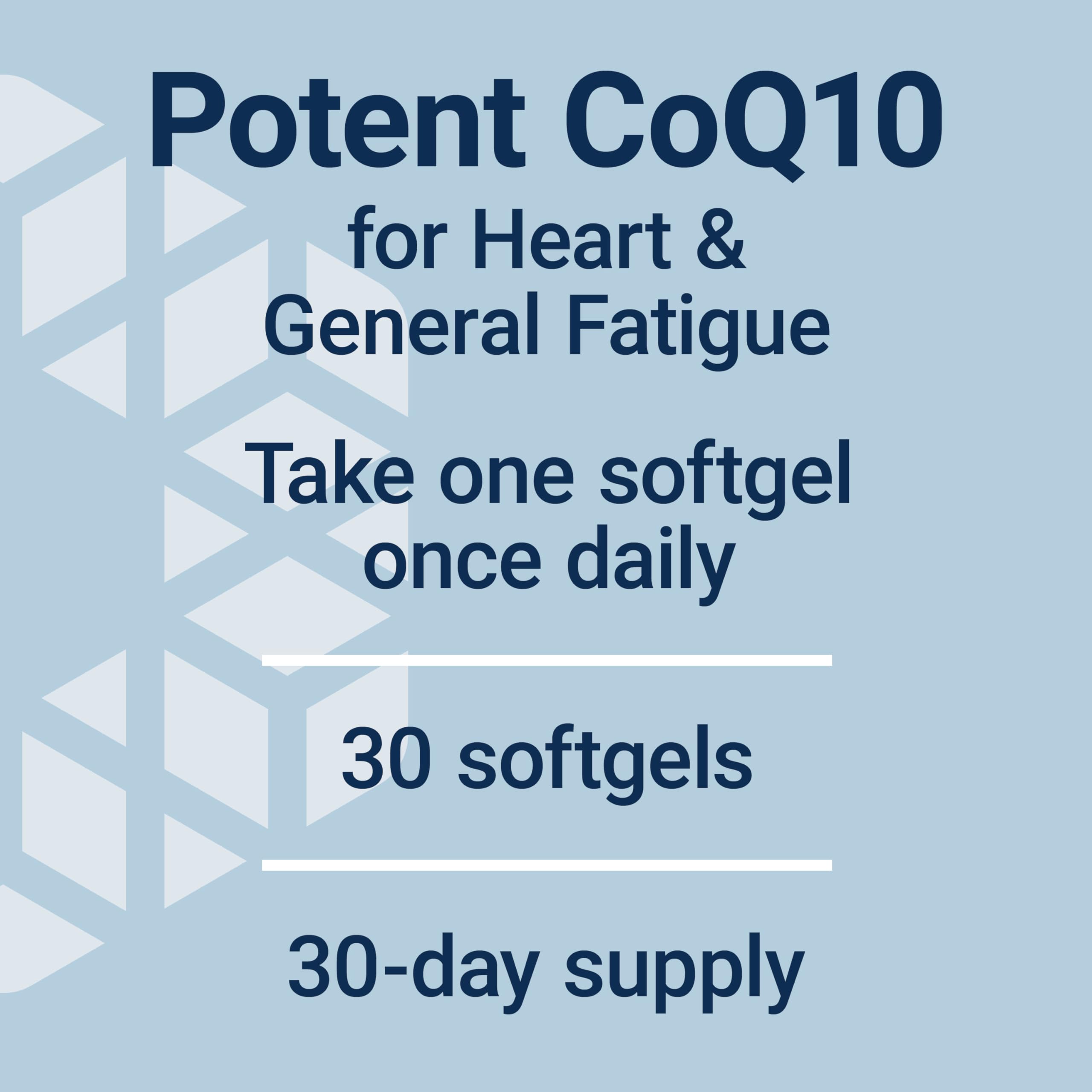Product packaging and bottle for ubiquinol CoQ10 200 mg 30 softgels