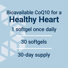 Softgels of ubiquinol CoQ10 on white background