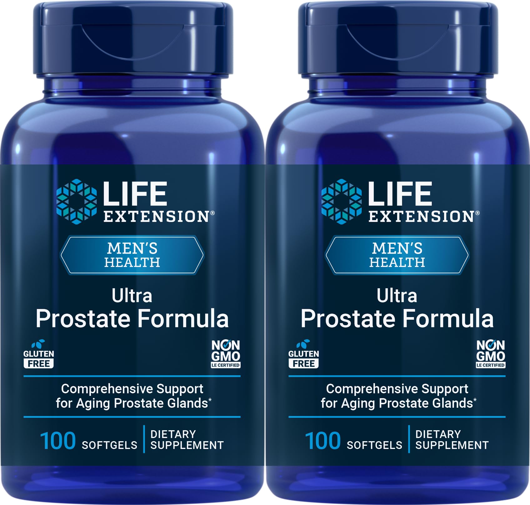 Life Extension Ultra Prostate Formula bottle with 100 softgels for daily use.