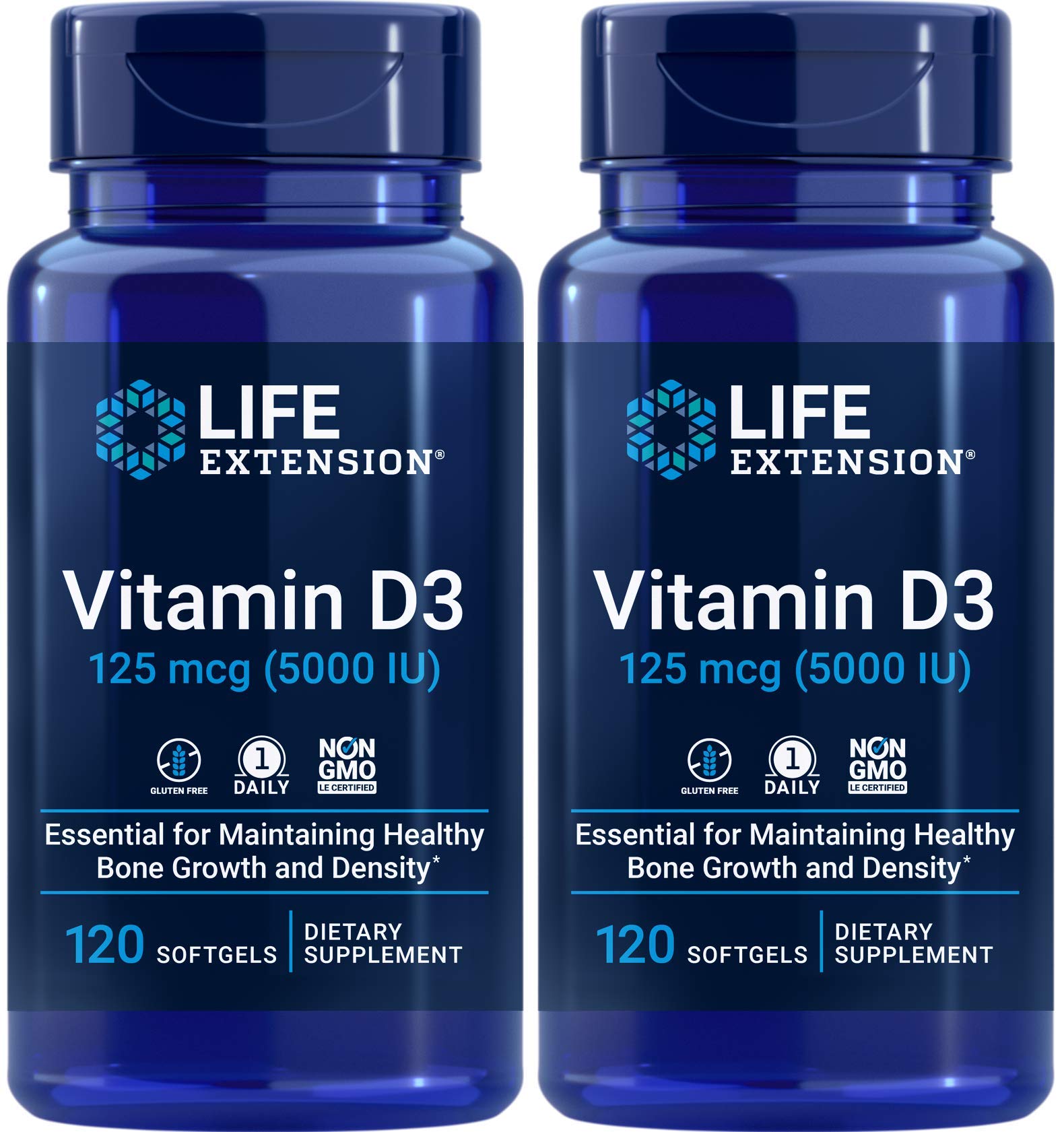 Life Extension Vitamin D3 5000 IU 120 softgels bottle label
